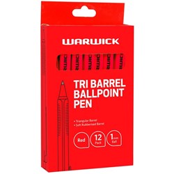 Warwick Red Tri Barrel Ballpoint Pen 1.0mm Medium Tip, Box of 12