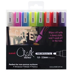 Uni Chalk Marker Bullet Tip 1.8-2.5mm Assorted Colours, Pack of 8