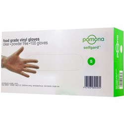 Pomona Selfgard Disposable Gloves Powder Free Food Grade Small Clear, Carton of 10 Packs of 100