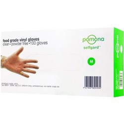 Pomona Selfgard Disposable Gloves Powder Free Food Grade Medium Clear, Carton of 10 Packs of 100