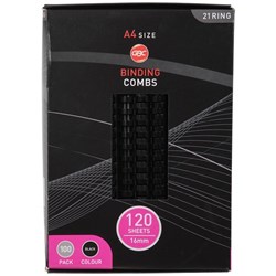 GBC 16mm Plastic Binding Coils 21 Ring Black, Pack of 100