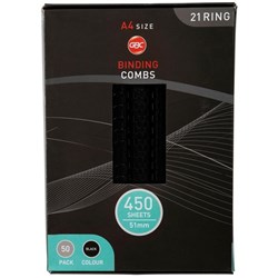 GBC 51mm Plastic Binding Coils 21 Ring Black, Pack of 50
