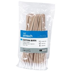 Amtech Single Ended Cotton Buds Wooden Stem 150mm, Pack 100