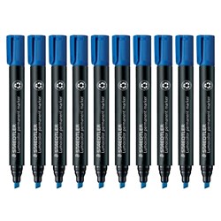 Staedtler Lumocolor 350 Blue Permanent Marker Chisel Tip, Pack of 10
