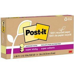 Post-it® Notes 100 R330R-6SSCY Recycled Super Sticky Pop-Up 76x76mm Yellow, Pack of 6