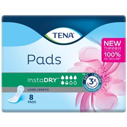 TENA InstaDRY™ Continence Pads Women's Long Length, Carton of 6 Packs of 8