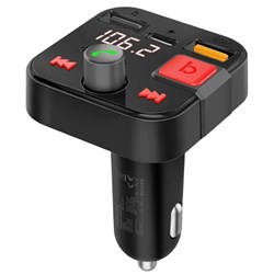Promate Wireless In-Car FM Transmitter USB-C & USB-A Ports 30W Black