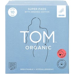 TOM Organic Ultra Thin Super Pads With Wings, Carton of 6 Packs of 10