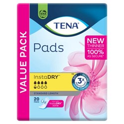 TENA InstaDRY Continence Pads Standard Length, Carton of 6 Packs of 20