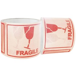 Pomona Ecopack15 Shipping Paper Labels Fragile 100x72mm Red on White, Roll of 500