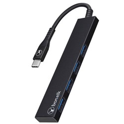 Bonelk Long-Life USB-C to 4 Port USB-A 3.0 Slim Hub Black