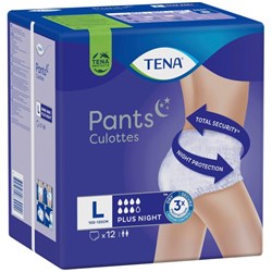 TENA Night Plus Continence Culottes Pants Large, Carton of 2 Packs of 12