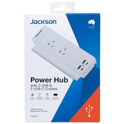 Jackson Power Hub Power Board 2 Socket 4 USB Ports 10A 1.2m White