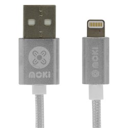 Moki Lightning SynCharge King Size Braided Cable Silver 3m