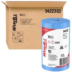WypAll X60 Roll Wipers Small (94223) Blue, Carton of 6