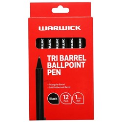 Warwick Black Ballpoint Tri Barrel Pen 1.0mm, Box of 12