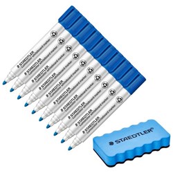 Staedtler 351 Lumocolor Blue Whiteboard Markers Bullet Tip, Set of 10