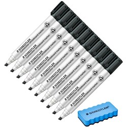 Staedtler 351 Lumocolor Black Whiteboard Markers Chisel Tip, Set of 10