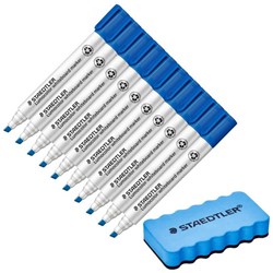 Staedtler 351 Lumocolor Blue Whiteboard Markers Chisel Tip, Set of 10