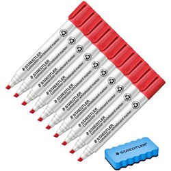 Staedtler 351 Lumocolor Red Whiteboard Markers Chisel Tip, Set of 10