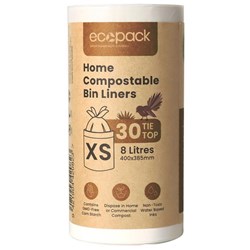 Ecopack Home Compostable Bin Liners XS 8L, Roll of 30
