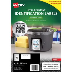 Avery Ultra Resistant ID Laser Labels L7911 White, Pack of 10 Sheets 