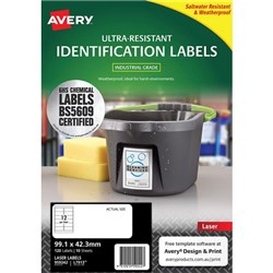 Avery Ultra Resistant ID Laser Labels L7913 White, Pack of 10 Sheets 