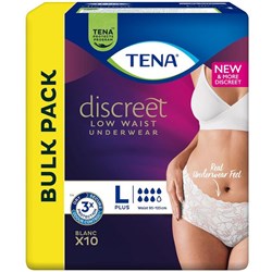 TENA Discreet Plus Low Waist Blanc Pants Large, Carton of 10 White