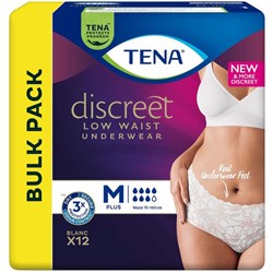 TENA Discreet Plus Low Waist Blanc Continence Pants Women's Medium, Carton of 2 Packs of 12 White