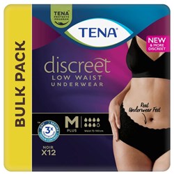 TENA Discreet Plus Low Waist Noir Continence Pants Women's Medium, Carton of 2 Packs of 12 Black