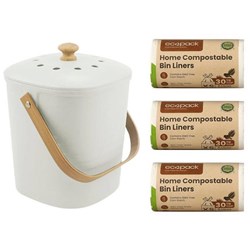 Ecopack Kitchen Counter Compost Bin with 3 Rolls of Caddy Liners