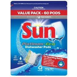 Sun Platinum-Eco Dishwasher Pods, Box of 60