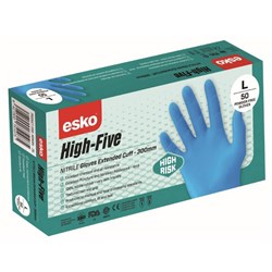High Five High Risk Nitrile Gloves Blue, Carton of 10 Packs of 50