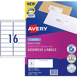 Avery Quick Peel Address Laser Labels L7162 White 16 Per Sheet 100 Sheets