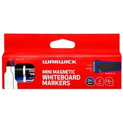 Warwick Mini Magnetic Whiteboard Markers Bullet Tip Assorted Colours, Pack of 2