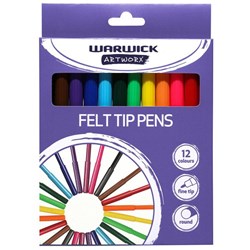 Warwick Artworx Felt Tip Pens Assorted Colours, Pack of 12