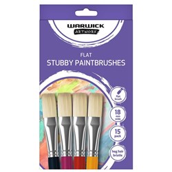 Warwick Artworx Stubby Flat Paint Brush 18mm, Pack of 15
