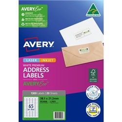 Avery Premium Addressing Labels L7651 White Inkjet Laser 65 Per Sheet 20 Sheets