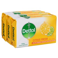Dettol Citrus Fresh Bar Soap 100g, Carton of 6 Pack of 3