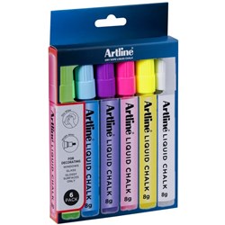 Artline Liquid Chalk Dry Wipe Bullet Markers Assorted Colours, Pack of 6