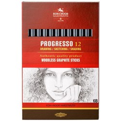 Koh-I-Noor 8911 Progresso Woodless 6B Graphite Sticks, Pack of 12