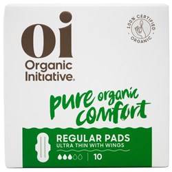 Oi Dignity Organic Ultra Thin Pads With Wings Regular, Carton of 12 Packs of 10