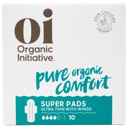 Oi Dignity Organic Ultra Thin Pads With Wings Super, Carton of 12 Packs of 10