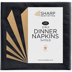 Sharp Serviettes ¼ Fold Dinner Napkins 2 Ply Black, Pack of 125