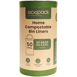 Ecopack Home Compostable Bin Liners Large 50L, Roll of 30