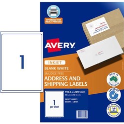 Avery Shipping Inkjet Labels J8167 White 1 Per Sheet