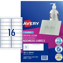 Avery Crystal Clear Address Laser Labels L7562 Clear 16 Per Sheet
