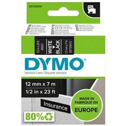 Dymo Labelling Tape Cassette LabelManager D1 45021 12mm x 7m White on Black