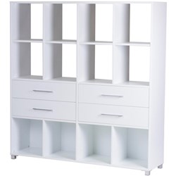 Cube Shelving 12 Cube 4 Drawers 1600x1650mm White