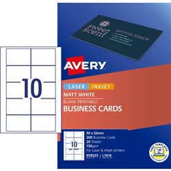 Avery Laser Inkjet Business Cards L7414 90 x 52mm 10 Per Sheet 200 Cards Micro-perforated